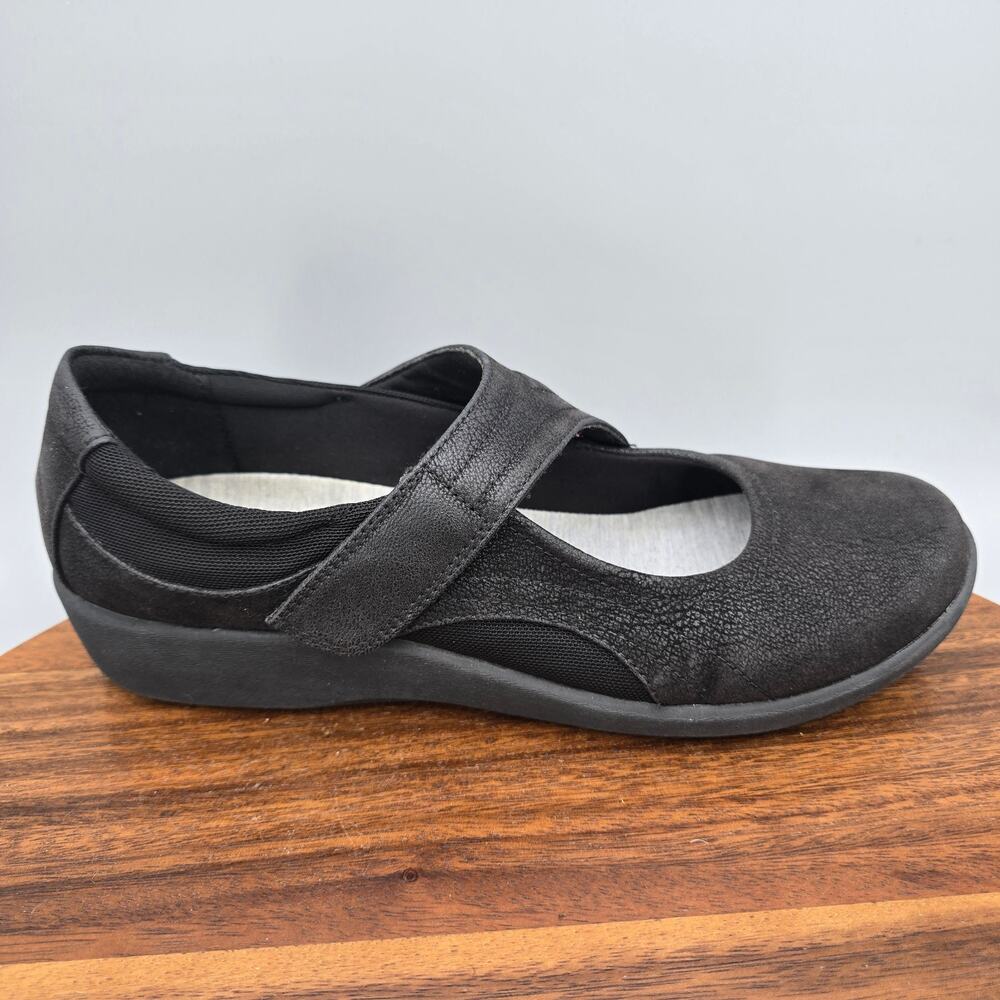 Clarks Shoes Womens 9 M Black Mary Jane Sillian Adjustable Strap Comfort Slip On
